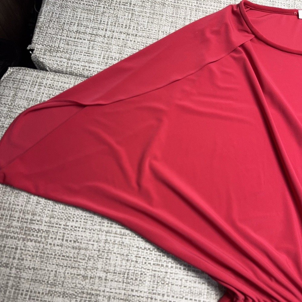 TAHARI Popover Top 3x Pink Peplum Hem Liquid Knit Stretch Dolman Open Sleeves - Picture 4 of 11